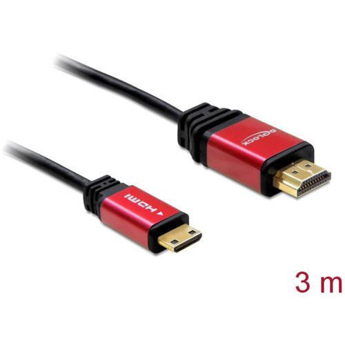 Delock HDMI priključni kabel HDMI A utikač, HDMI Mini C utikač 3.00 m crna 84337 pozlaćeni kontakti HDMI kabel slika 1