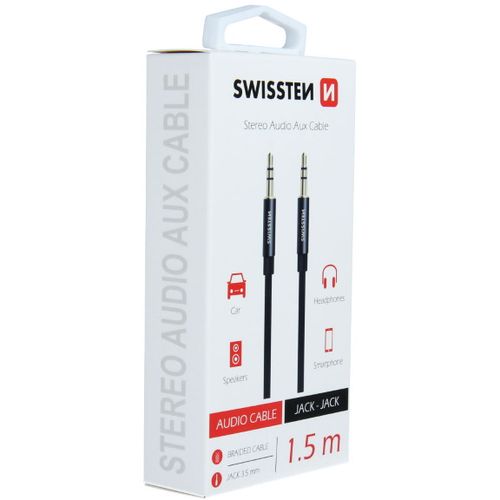 SWISSTEN kabel audio AUX, stereo, platneni, 3.5mm-3.5mm, 1.5m, crni slika 2