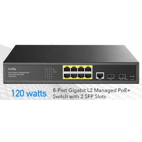 Cudy GS2008S2 8-Port Layer 2 Managed Gigabit Switch with 2 Gigabit SFP Slots slika 1