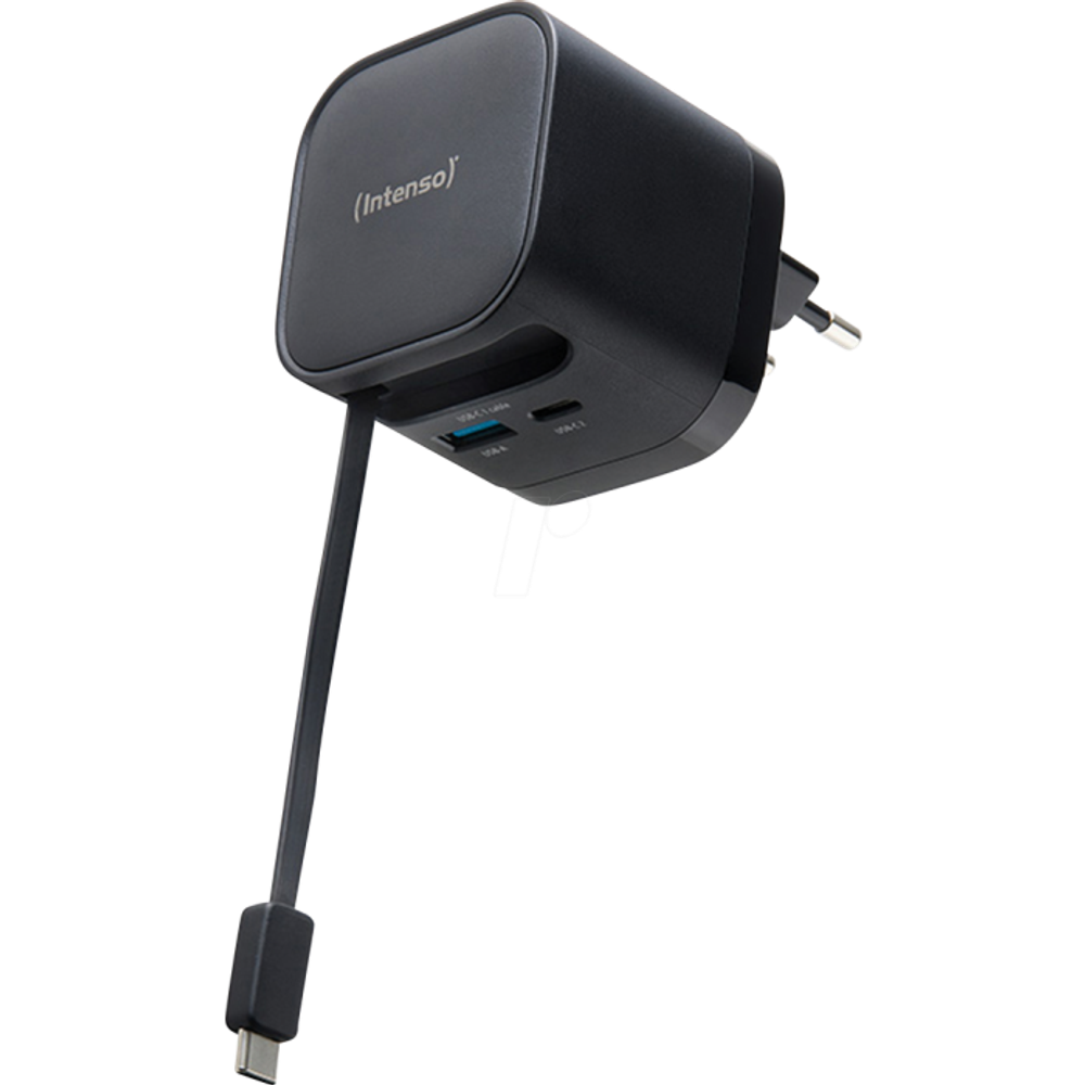 Intenso 65W GaN napajalnik z vgrajenim kablom USB-C, crni slika 3