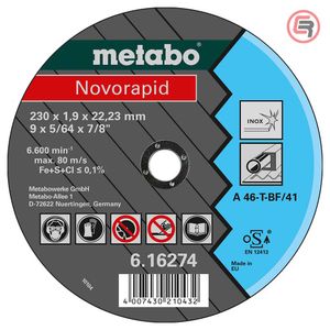 Metabo Rezna Ploča 230 x 1,9 x 22,2 mm Inox Novorapid - 616274000