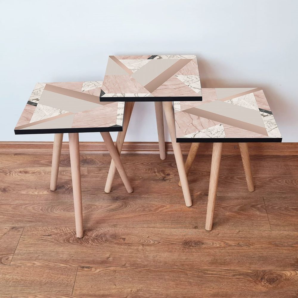 Nesting Table Set (3 komada) - Bež, Roza, Bijela slika 1