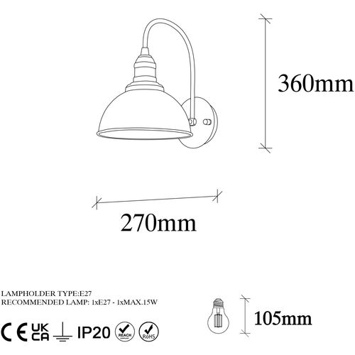 Opviq Zidna lampa VARZAN vinatage, metal 27 x 27 cm, visina 36 cm, E27  15 W, Varzan - 10845 slika 7