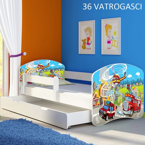 Dječji krevet ACMA s motivom, bočna bijela + ladica 140x70 cm 36-vatrogasci slika 1