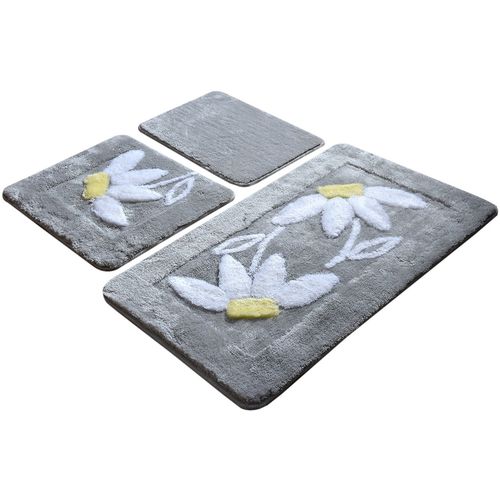 Daisy - Grey Multicolor Acrylic Bathmat Set (3 Pieces) slika 2