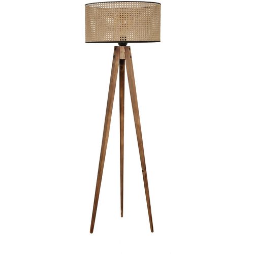 Tripod lambader yanık silindir rattan abajurlu Brown Floor Lamp slika 2