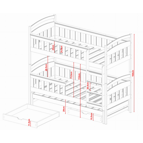 Drveni dječji krevet na kat Harriet s tri kreveta i ladicom - bijeli - 200*90 cm slika 3