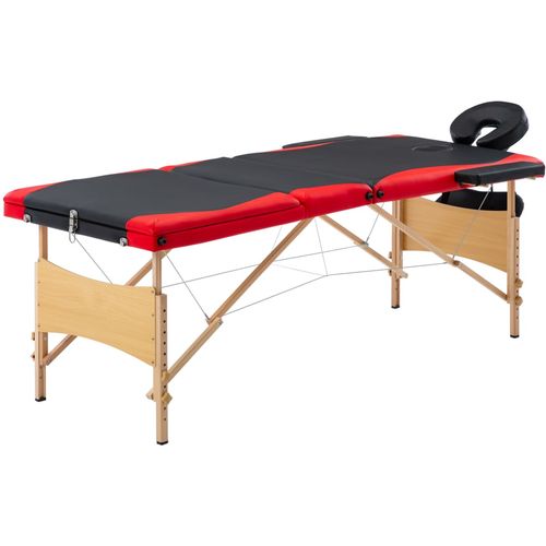 Sklopivi masažni stol s 3 zone drveni crno-crveni slika 1
