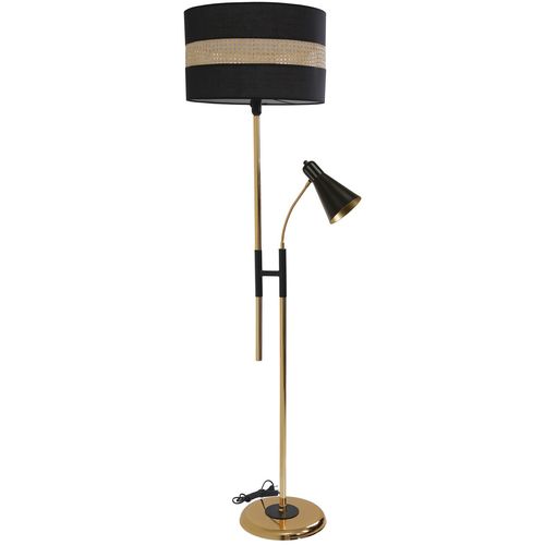 Forza Gold Lambader Silindir 02 Rattan Abajurlu Gold Floor Lamp slika 1