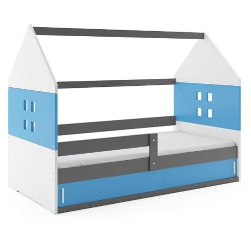 Drveni dječji krevet Domi 1 s prostorom za pohranu - 160x80cm - plavi - bijeli - sivi slika 2