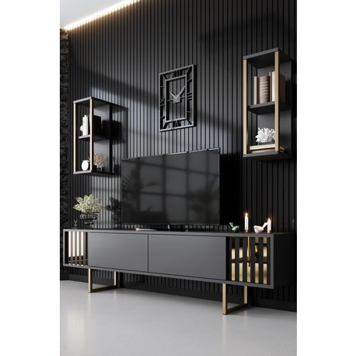 Woody Fashion Komoda za TV, Gold Line - Anthracite, Black slika 1