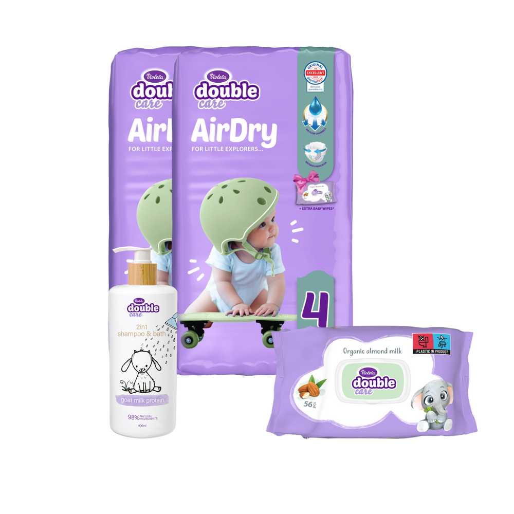 Violeta Double Care mjesečni Baby set – pelene, maramice i 2u1 šampon i kupka slika 4