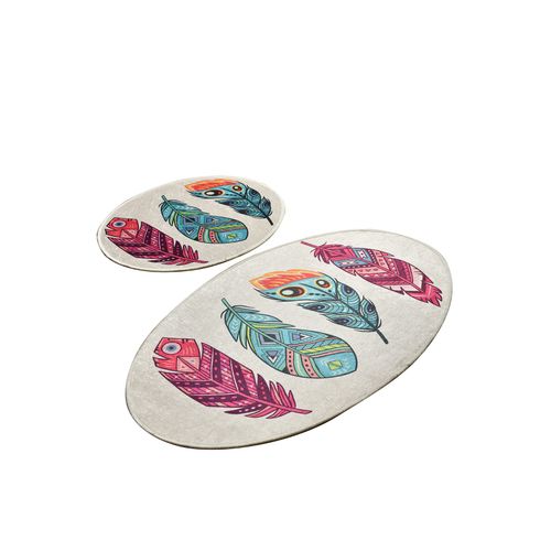 Feather DJT Multicolor Bathmat Set (2 Pieces) slika 2