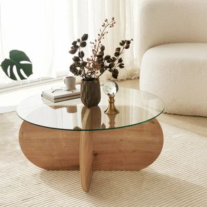 Stol za kafu 'Bubble - Sapphire Oak' sa staklenim vrhom