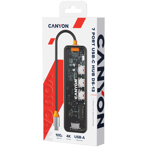 CANYON Hub DS-13 7-u-1 4K USB-C Prozirni Svemirsko Sivi slika 7