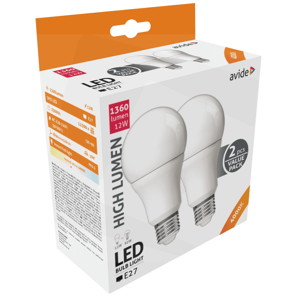 Avide Sijalica, LED 12W, E27, 4000K, 230V AC, pak. 2 kom. - Globe Twin Pack A60 12W E27 slika 2