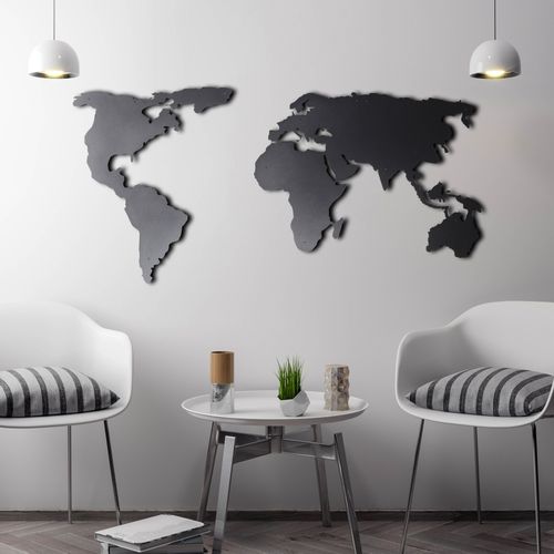 Wallity World Map Silhouette Black Decorative Metal Wall Accessory slika 8