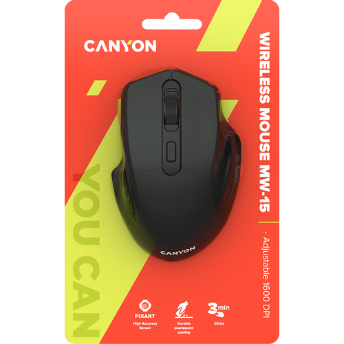 CANYON 2.4GHz Wireless Optical Mouse with 4 buttons, DPI 800/1200/1600, Black, 115*77*38mm, 0.064kg slika 7