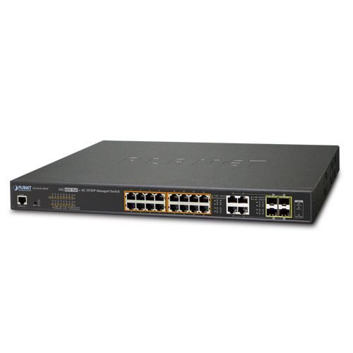 Planet 20-Port (16x RJ45 GbE 802.3at PoE 30W port (220W max) 4x Gigabit RJ45 SFP Combo L2 Mngd Switch slika 1