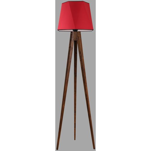 Tripod lambader ceviz altıgen kırmızı abajurlu Red Floor Lamp slika 1