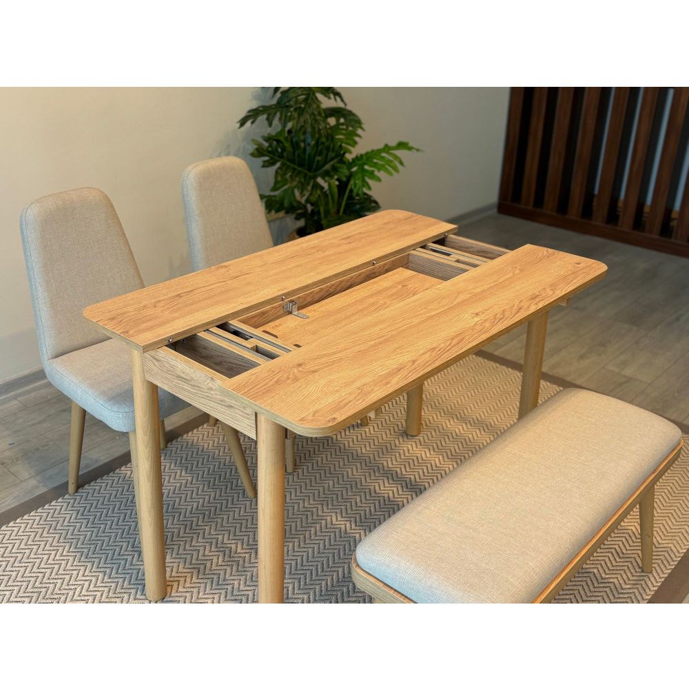 Vina Mini 01 1005 - Ekstenzibilni Trpezarijski Sto i Stolice Set (4 Komada) - Hrast, Krem slika 5