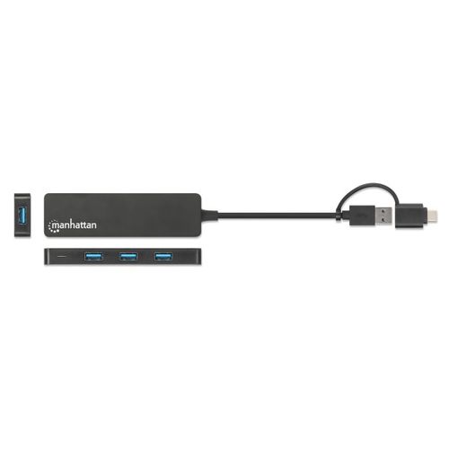 USB-C HUB 4port Manhattan 180863 3.2 G1+USB-C/5Gbps/Crni slika 4