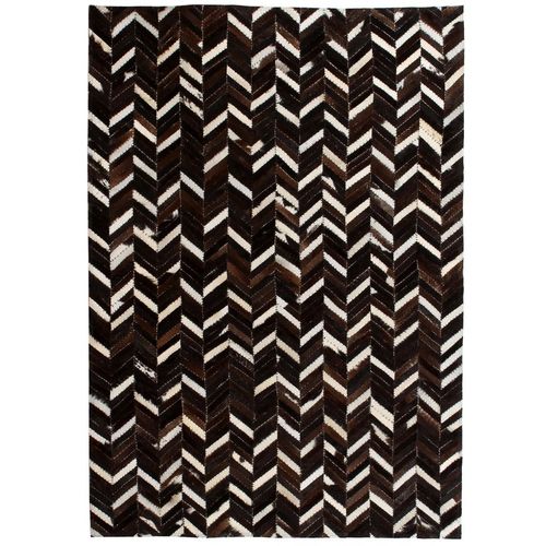 Tepih od prave kože s pačvorkom 120 x 170 cm ševron crno-bijeli slika 12