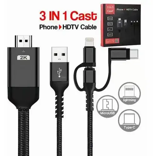 Kabl 3in1 HDMI - USB Micro/Tip C/Iphone 2K 2m Linkom slika 2