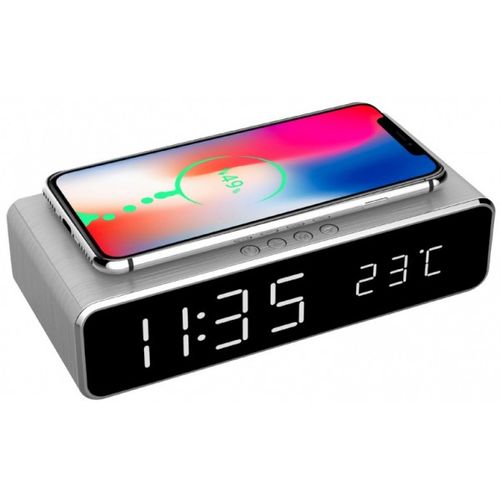 DAC-WPC-01-S Gembird Digitalni sat + alarm sa bezicnim punjenjem telefona, Silver slika 1