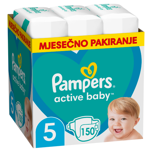 Pampers Active Baby - XXL Mjesečno Pakiranje Pelena veličina 5, 150 komada slika 2