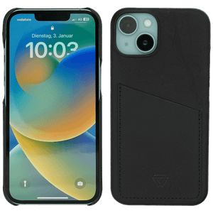 Wachikopa Navlaka za iPhone 14, držač za kartice, koža, crna - Full Leather Case iPhone 14 Black