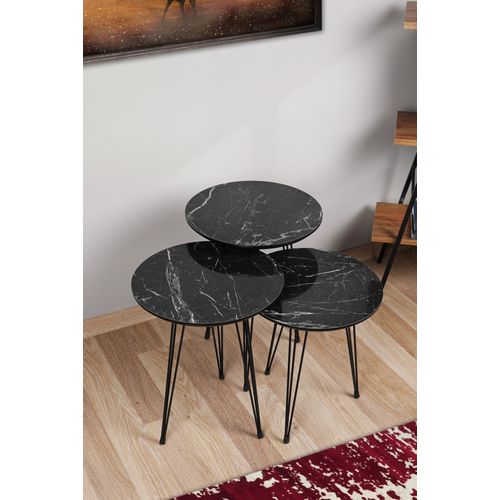 Siyah Mermer Desenli 3'Lü Tel Ayaklı Yuvarlak Zigon Sehpa Grey
Black Nesting Table (3 Pieces) slika 1