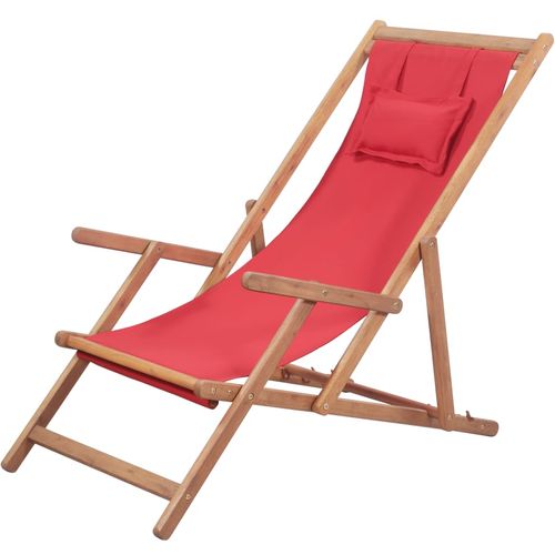 Sklopiva ležaljka za plažu od tkanine s drvenim okvirom crvena slika 29