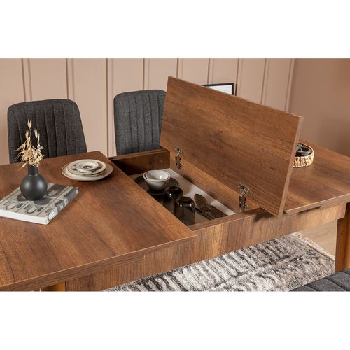 Woody Fashion Set stola i stolica (5 komada), Vina 1053 - 4 - Anthracite, Walnut slika 3