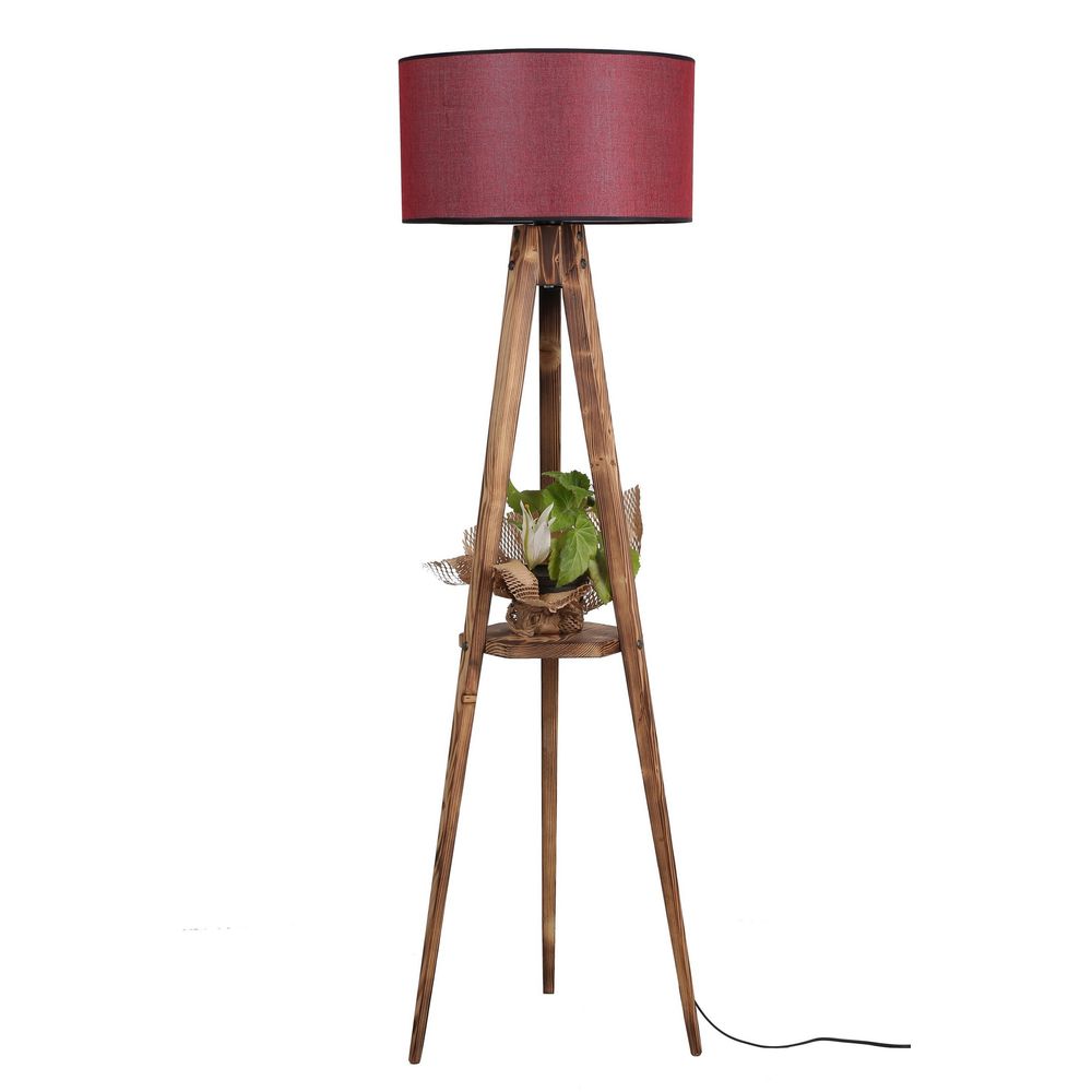 Sehbalı Tripod Yanık Lambader Silindir Hasır Bordo Abajurlu slika 2