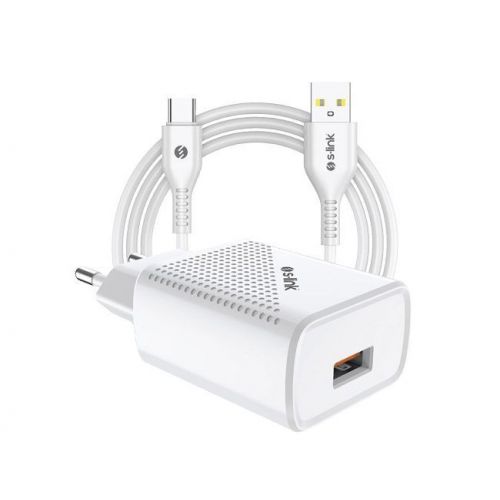 S-link sl-ec40t kućni punjač za telefon sa kablom usb c beli slika 1