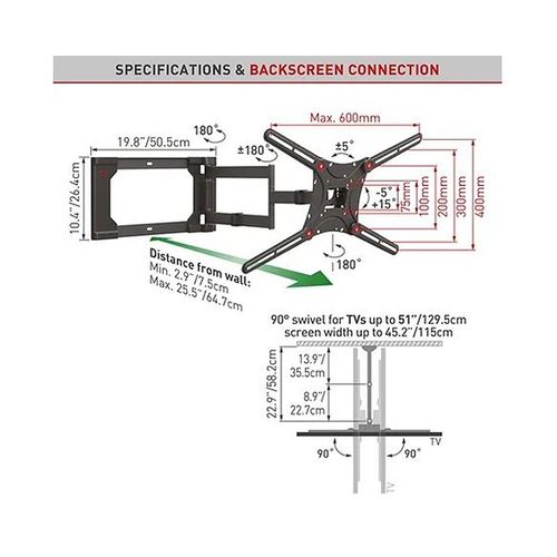 BARKAN 4400.B LCD TV zglobni zidni nosač do 80 inča za ravne i zakrivljene televizore slika 2