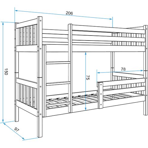 Drveni dječji krevet na kat Carino 200*90cm - grafit slika 3