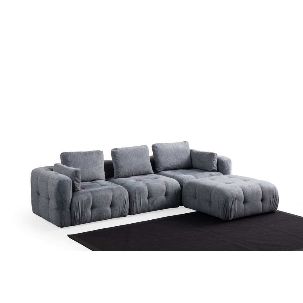 Amaris Sofa na Tri Sjedala s Pouffom - Siva Ugaona Sofa slika 4