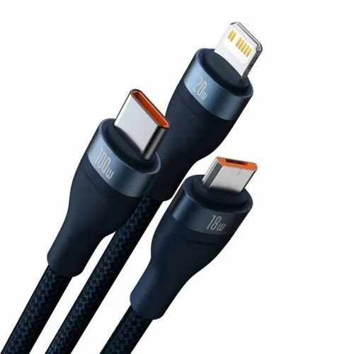 BASEUS USB kabel 3u1 Flash Series II USB A to Micro + Lightning 8-pin + Type C 100W 1.2m plavi slika 5