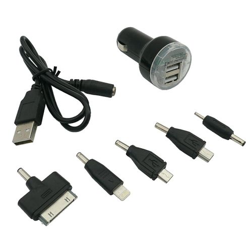 DUPLI USB PUNJAČ ZA KOLA SA 7 ADAPTERA 12/24V 1A+2.1A slika 1