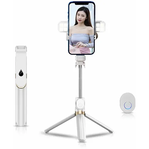 Set / selfie držač s bluetooth daljinskim upravljačem i stativom LED RING SSTR-20 bijeli slika 1