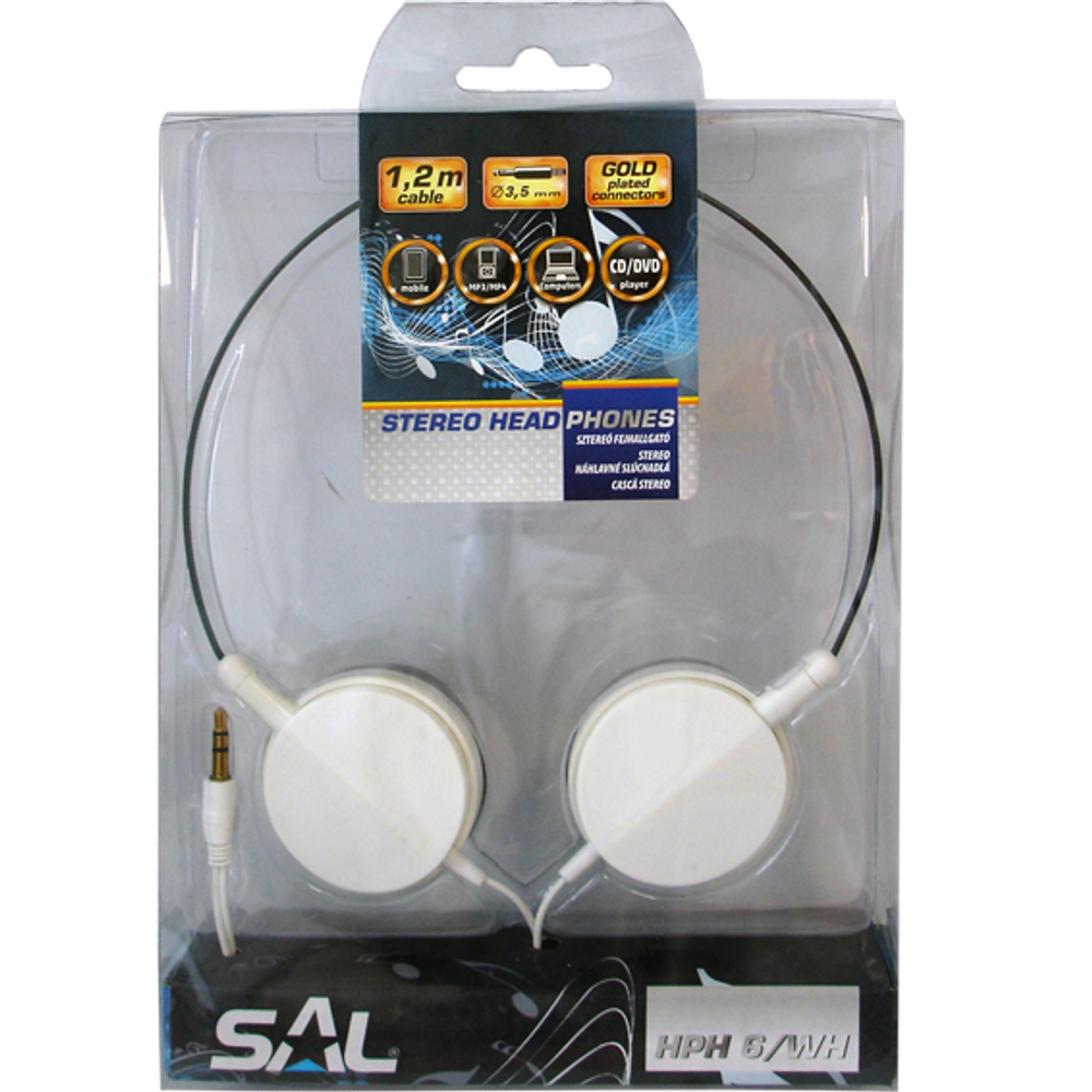 SAL Slušalice, stereo,  3,5mm, okretljivi zvučnici, bijele - HPH 6/WH slika 2