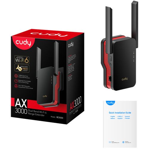 Cudy RE3000 AX3000 Wi-Fi 6 Range Extender, Dual Band 2.4+5Ghz,2x5dBi, 1xLAN, AP, Add-On mesh, LED slika 1