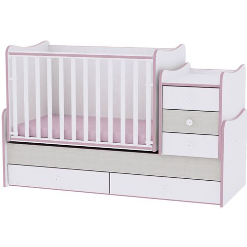 LORELLI MAXI PLUS Modularni krevetić 4in1 s Mehanizmom Ljuljanja White/Pink Crossline 160x70 cm slika 1