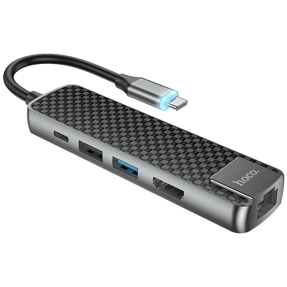 hoco. Konverter USB HUB type C to USB3.0/USB2.0/HDMI/RJ45/PD - HB23 Easy view slika 3