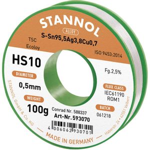 Stannol HS10 2510 lemna žica, bezolovna svitak  Sn95,5Ag3,8Cu0,7 ROM1 100 g 0.5 mm