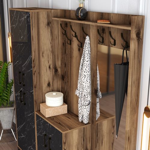 Woody Fashion Ormar za predsoblje, Berlin ABC - Walnut, Black Marble slika 4