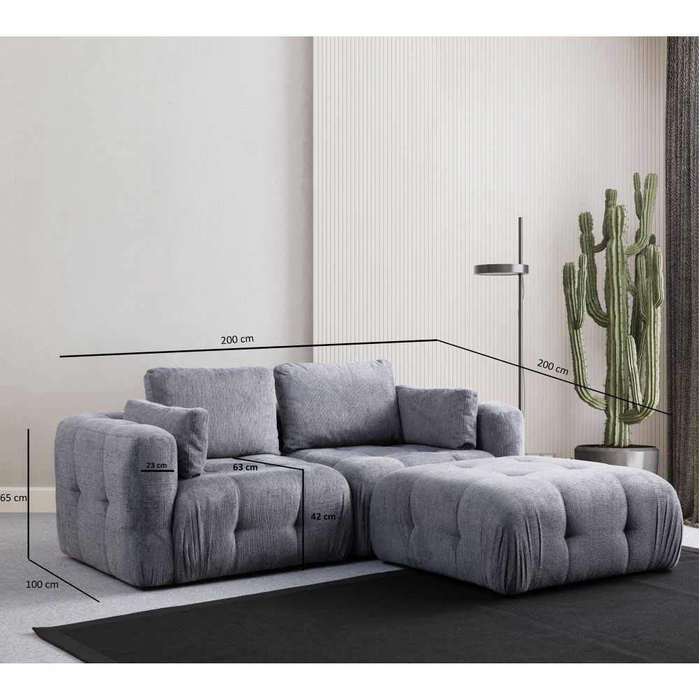 Amaris Dvosjed sa Poufom - Siva Ugaona Sofa slika 10