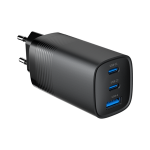 TA-UC-PDQC65-01-BK Gembird 3-port 65W GaN USB PowerDelivery fast charger, black